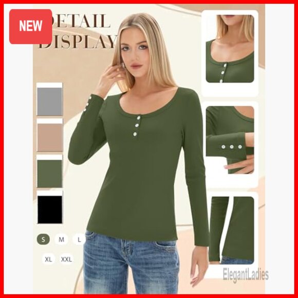 Long Sleeve Henley Shirts Slim Fit Ribbed Knit Tops 4 Pack - Picture 6 of 7